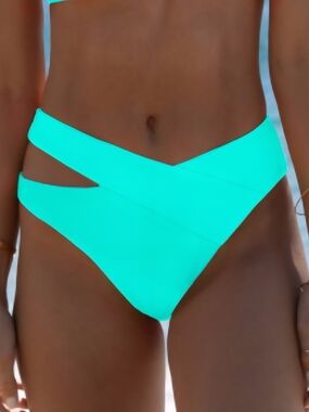 Crossband High-Waist Bikini Bottom - Turquoise
